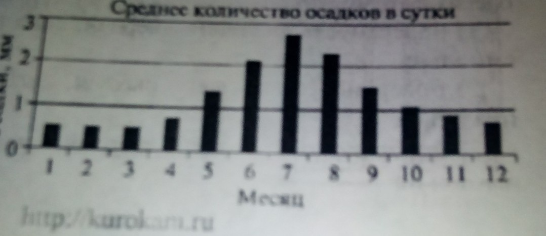 На диаграмме показано среднее количество осадков за каждый месяц в томске