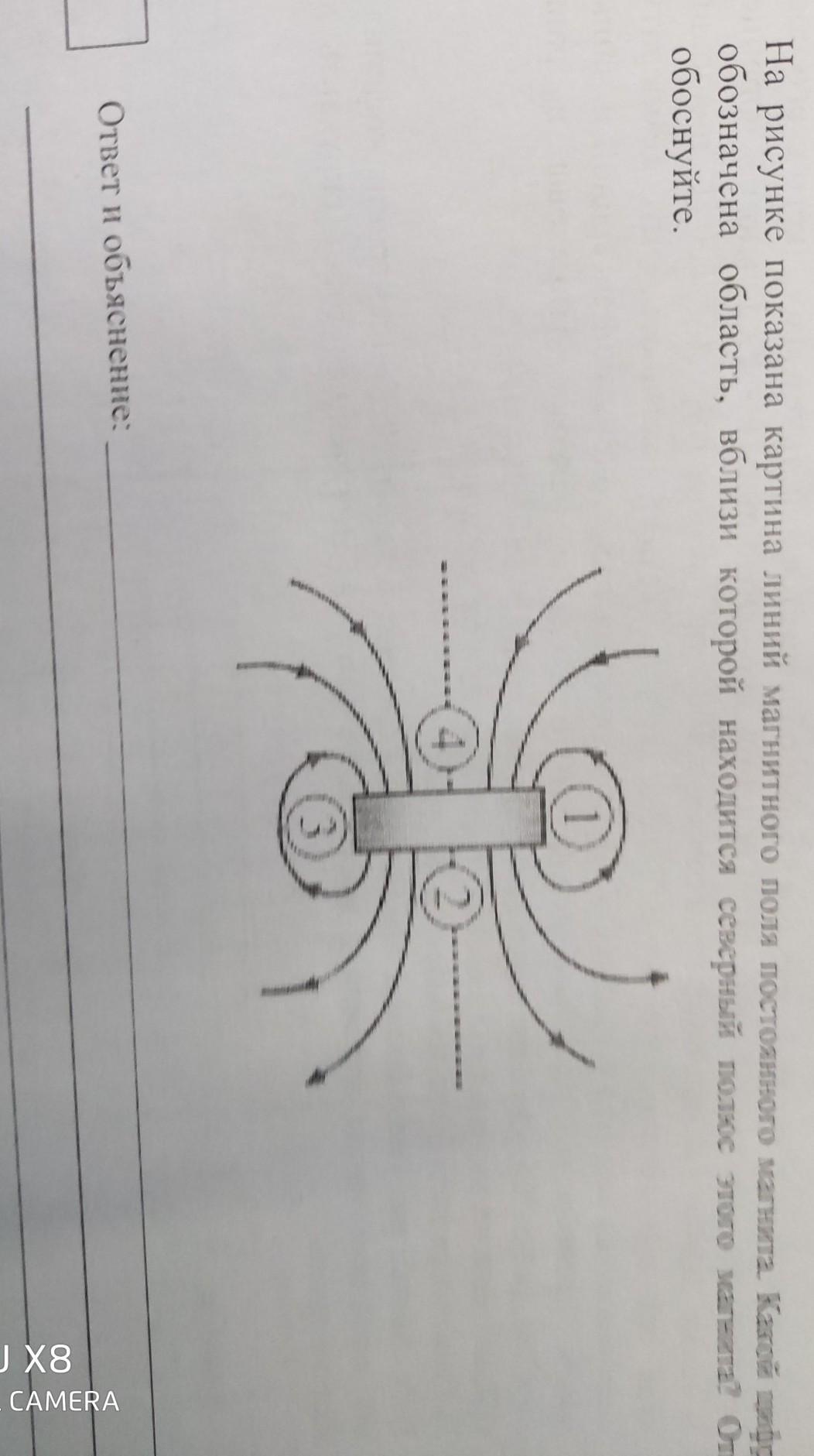 На рисунке показана картина линий магнитного поля постоянного какой цифрой обозначена область вблизи