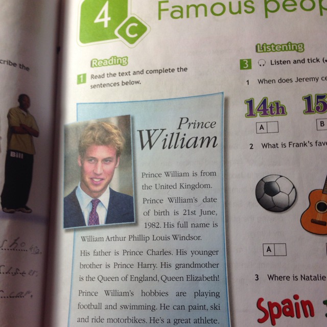 British teenage magazines перевод текста 7. Famous people английский язык 5 класс. Read and complete ответы. Prince William английский 5 класс. Английский язык 5 класс рабочая тетрадь принц Вильям.