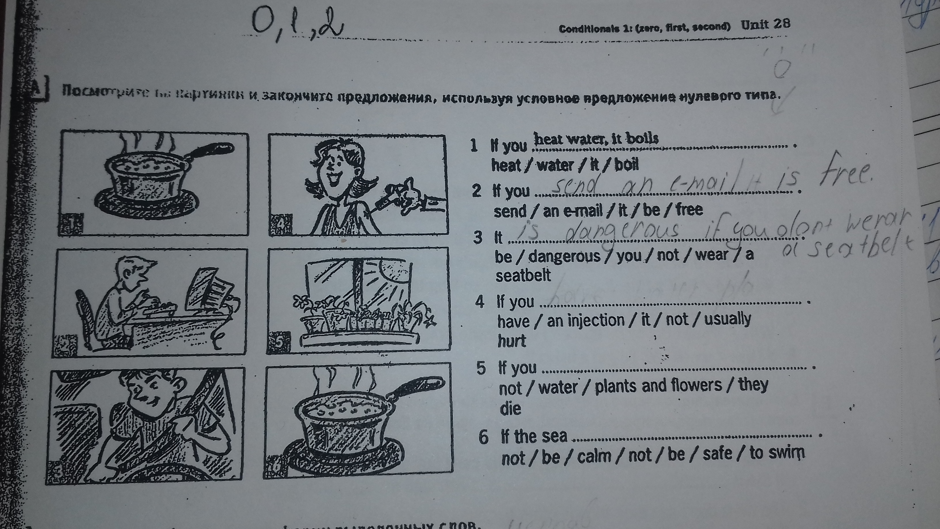 Посмотрите на картинки и закончите предложения используя условное предложение нулевого типа