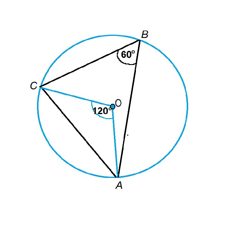 Дуги вписанного треугольника. Центральный угол AOC =60 градусов. Вписанный угол опирающийся на диаметр окружности. Вписанный треугольник опирающийся на диаметр. Треугольник с центральным углом в окружности.