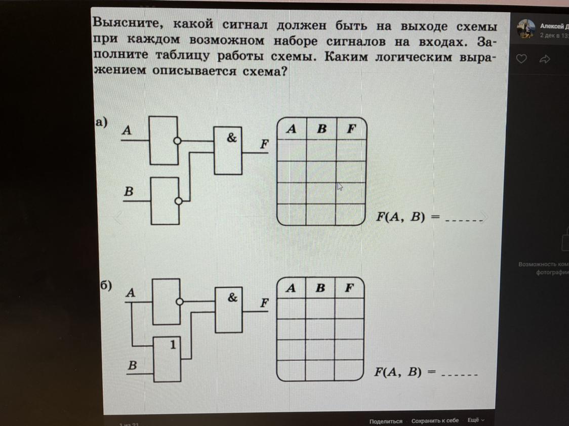 Выясните какой сигнал должен быть на выходе схемы при каждом возможном наборе сигналов на входах