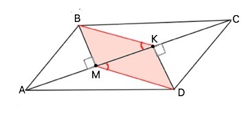 Диагональ делит на два равных треугольника. Диагональ параллелограмма делит его на 2 равных треугольника. Из вершин b и d параллелограмма ABCD провели перпендикуляры BM И dk. АС перпендикулярна ВМ. AC перпендикулярна dk.