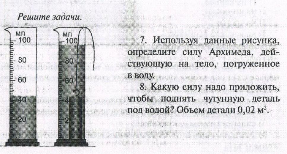 Используя данные рисунка определите силу архимеда действующую