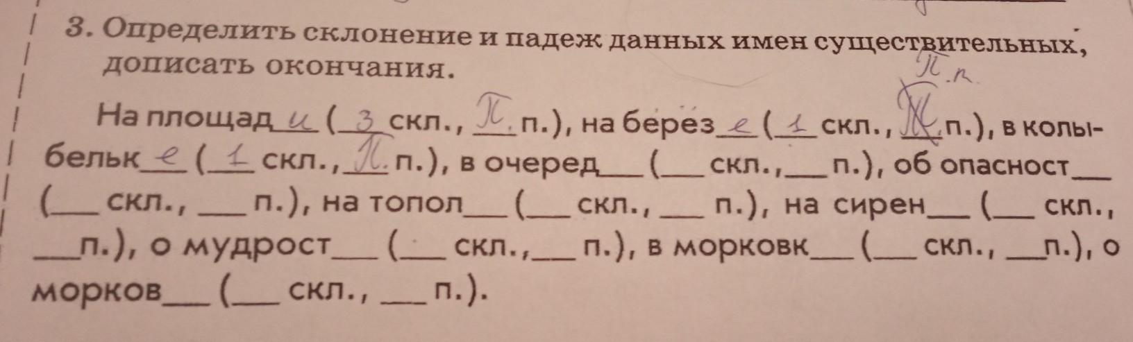 Определи склонение и падеж 4 класс