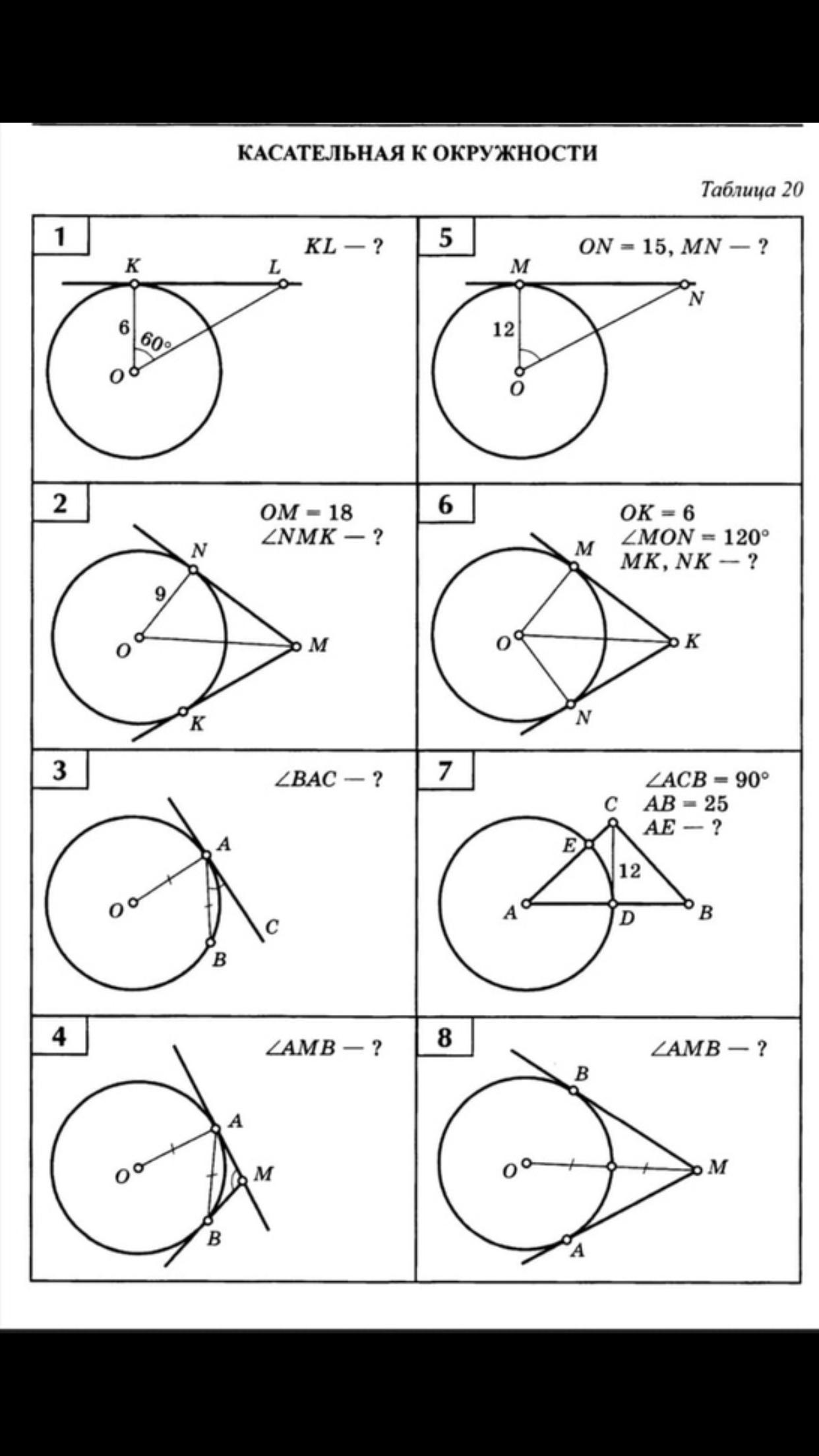 Решение задач на готовых чертежах 8 класс геометрия касательная к окружности