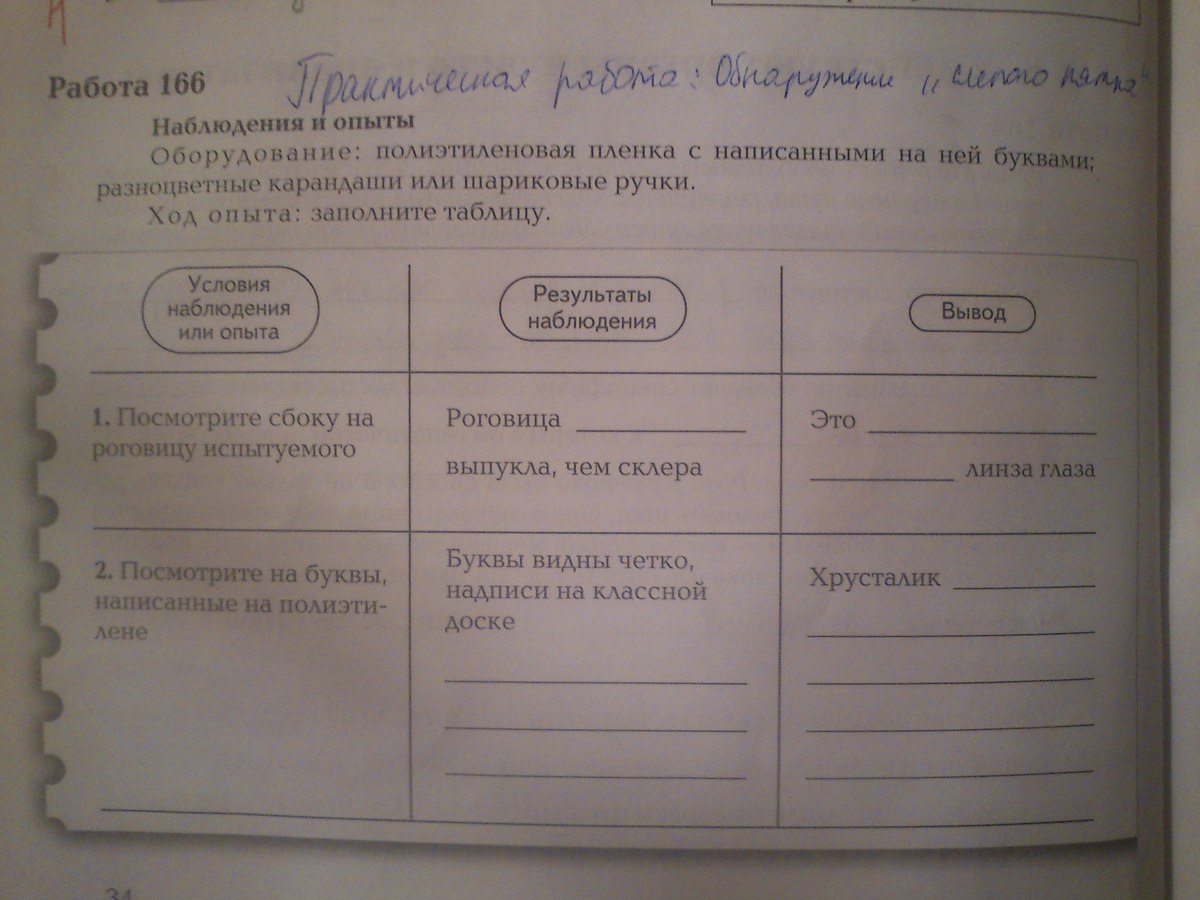 Исследовательский проект обнаружение слепого пятна опыт мариотта 8 класс