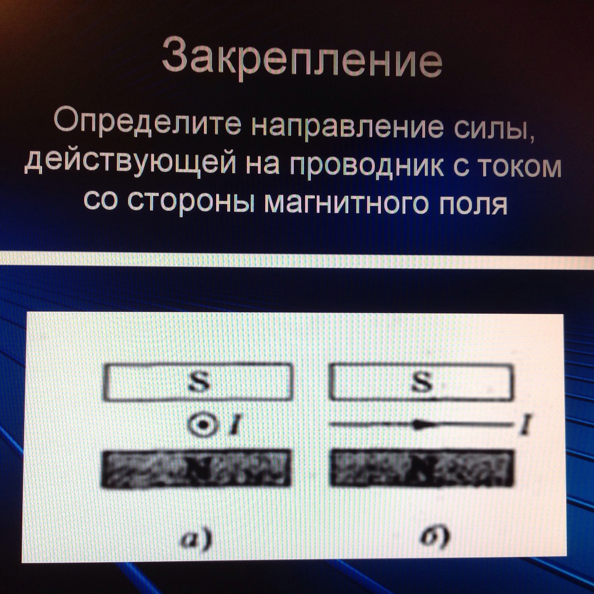 Определите направление силы действующей на проводник с током в магнитном поле рисунок