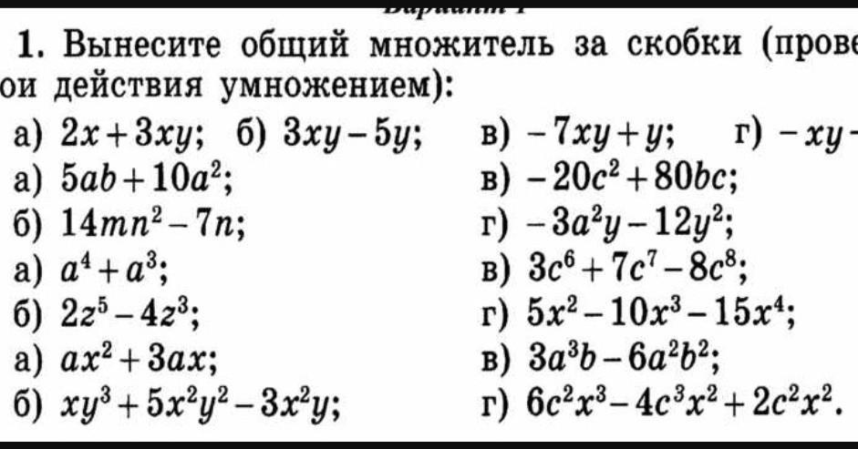 Вынесение общего множителя за скобки 7 класс презентация