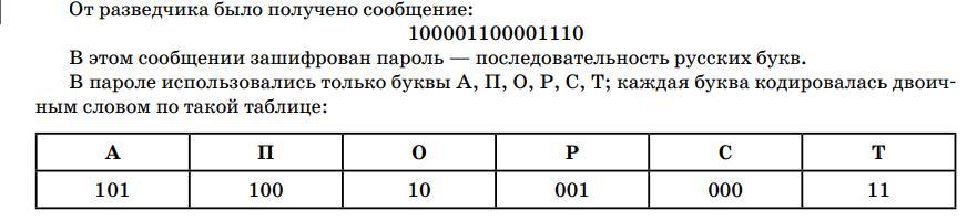 От разведчика было получено сообщение. От разведчика было получено сообщение 001001110110100. От разведчика была получена сообщение. От раветчика было получено сообщение 001101101100001011.