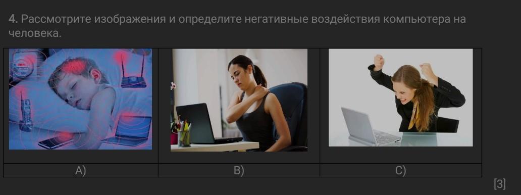 Рассмотрите изображение и определите негативные воздействия компьютера на человека