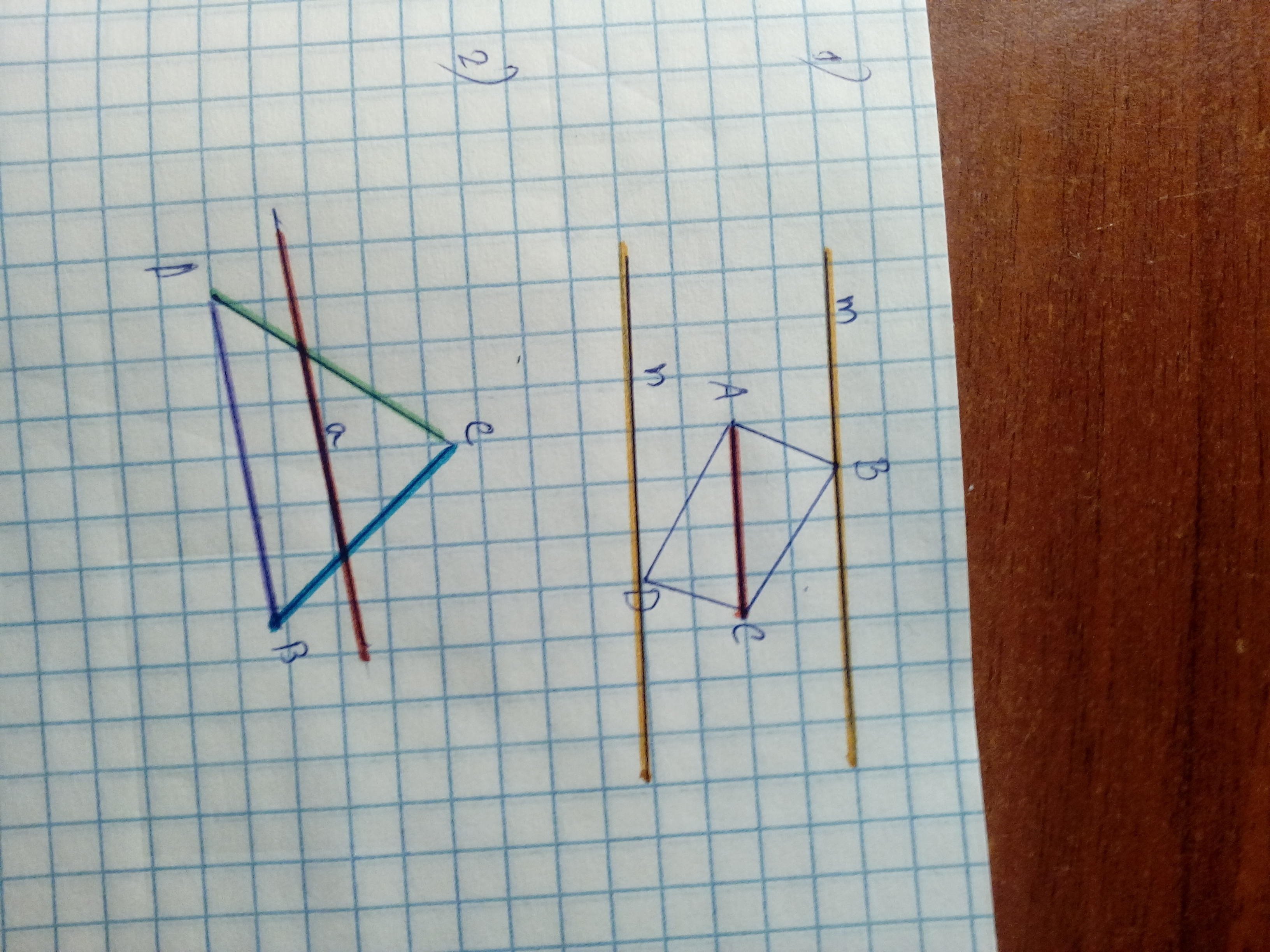 Перерисуйте рисунок 1. Перерисуйте рисунок в тетрадь. Рисование в тетради в точку. Точка b параллельна прямой AC. Через точку м проведите прямую параллельную прямой АС.