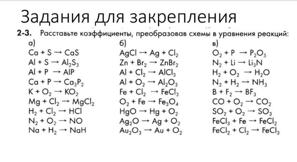 Расставьте коэффициенты в следующих схемах реакций ag s ag2s