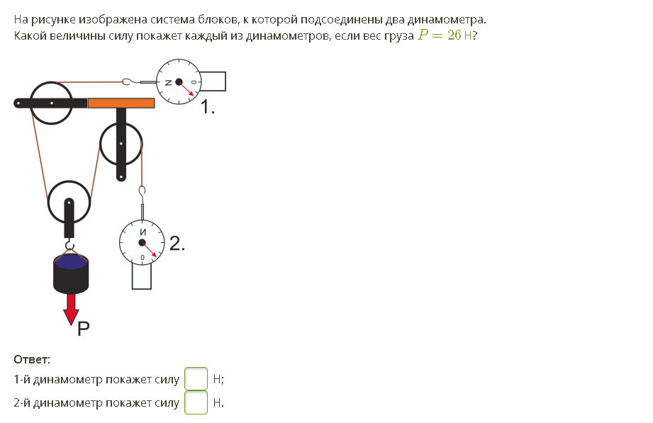 На рисунке изображена система блоков к которой подсоединены два динамометра какой величины силу по