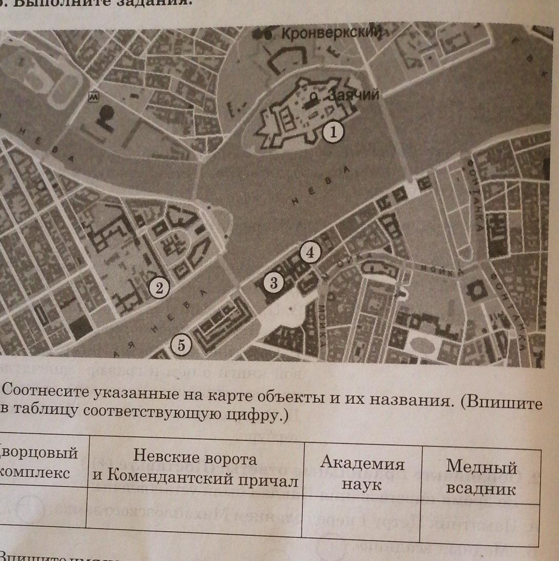 На плане изображена центральная. Соотнесите объект и его название. Соотнесите указанные на карте объекты и их названия Дворцовый. Невские ворота и Комендантский причал на карте. Соотнесите объект и его название впишите.