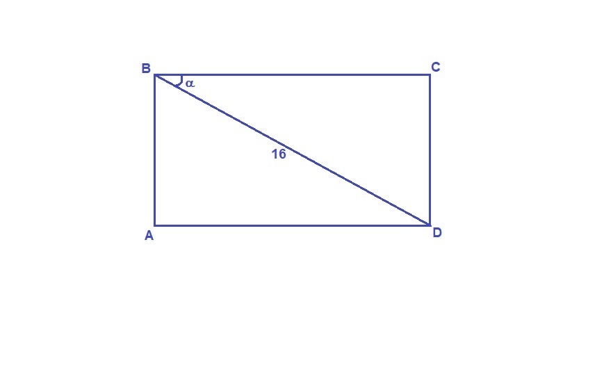 Чему равна диагональ в прямоугольном треугольнике. Диагональ прямоугольника ABCD равна 16 угол. Диагональ прямоугольника равна 16 угол CBD равен a Найдите сторону BC. Диагональ прямоугольного треугольника. Прямоугольник ABCD.