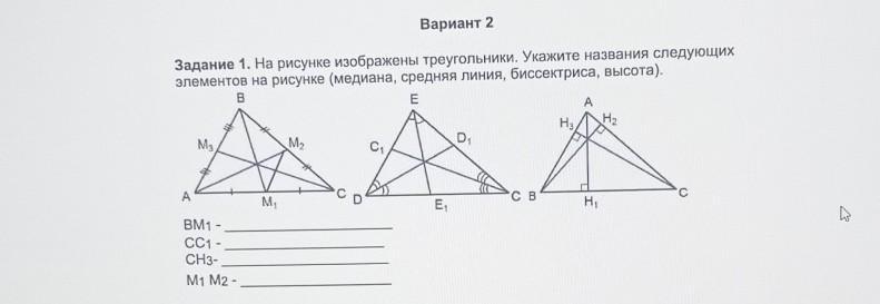 На каком рисунке изображены все медианы треугольника выбери верный вариант ответа 1 2 3