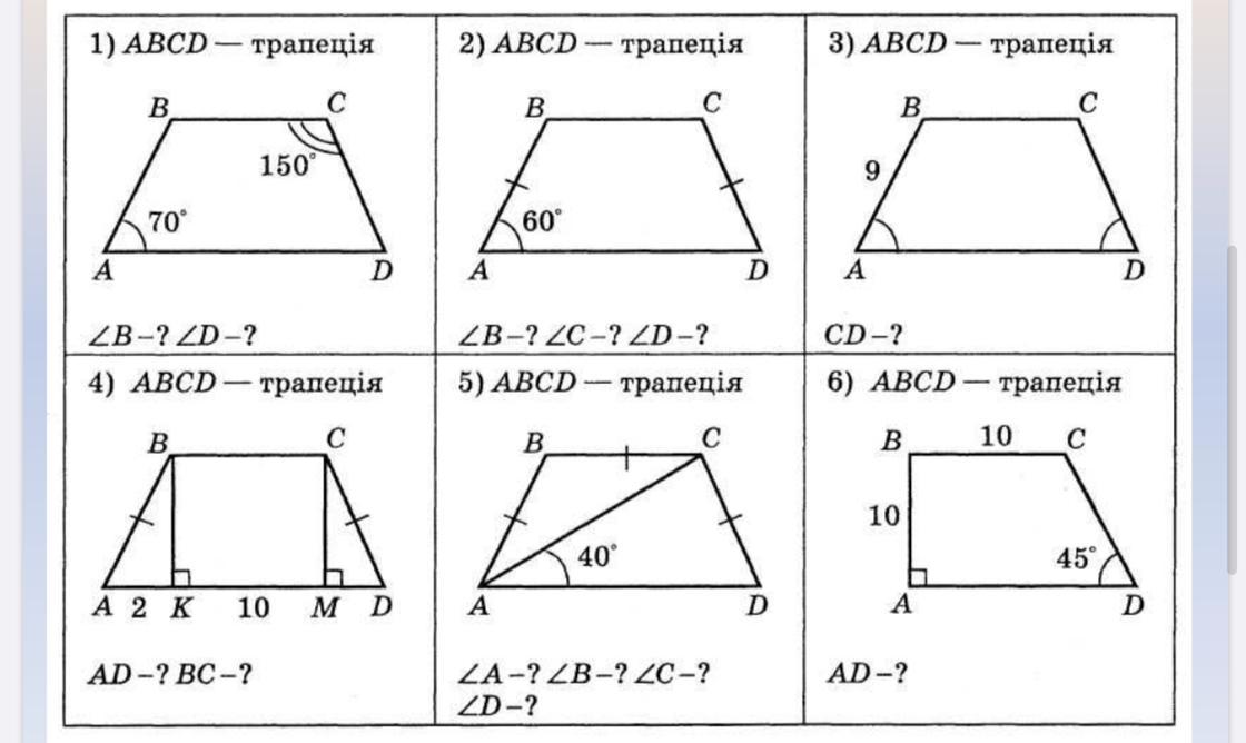 Геометрия 9 класс чертежи. Задачи на готовых чертежах трапеция. Задачи на готовых чертежах геометрия трапеция. Площадь трапеции задачи по готовым чертежам 8 класс. Задачи по готовым чертежам трапеция.