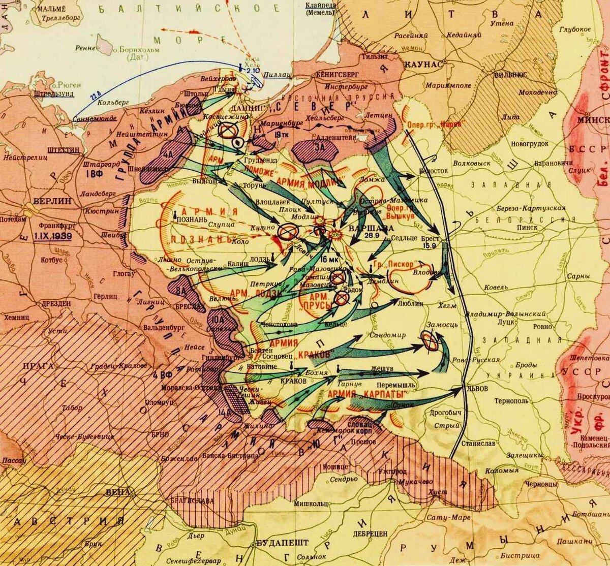 Карта польши в 1939