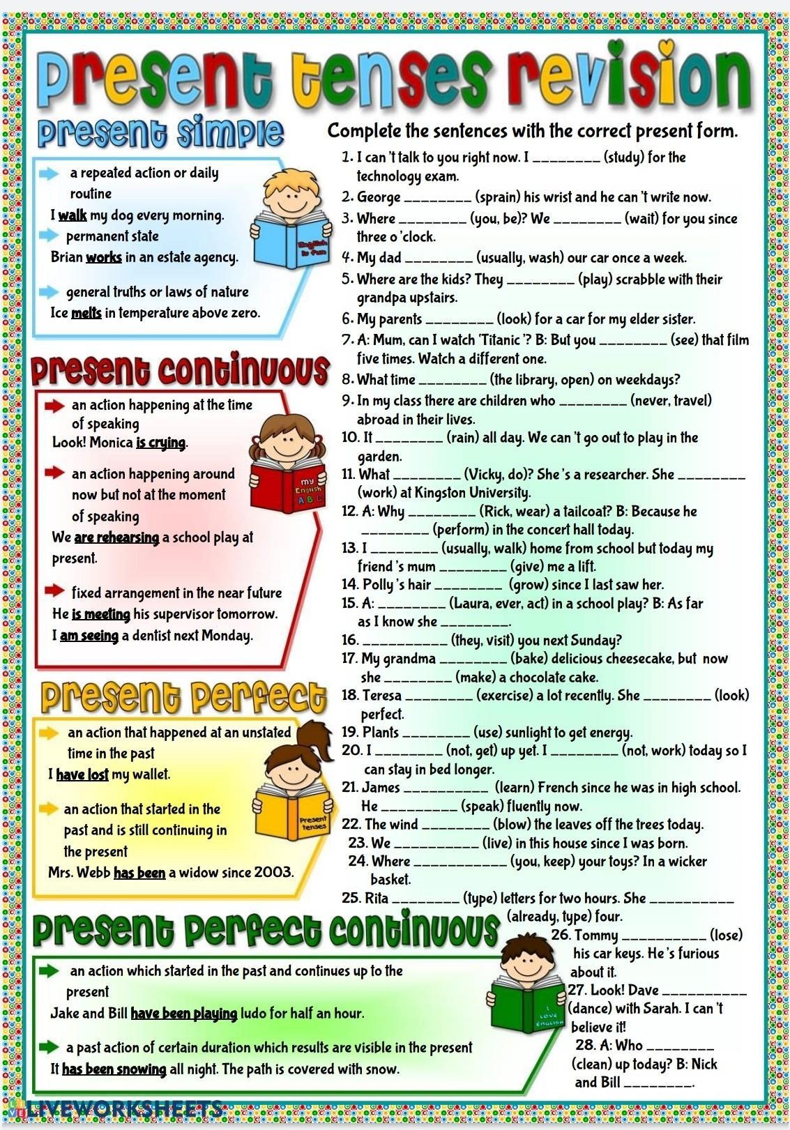Since the first form. Present Tenses revision. Present Tenses revision ответы. Упражнения на времена present Worksheet. Mixed Tenses exercises ответы.