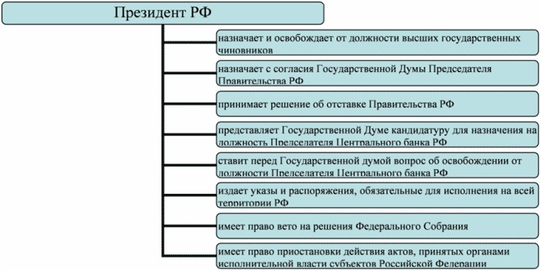 Определите основные полномочия президента заполните схему президент рф