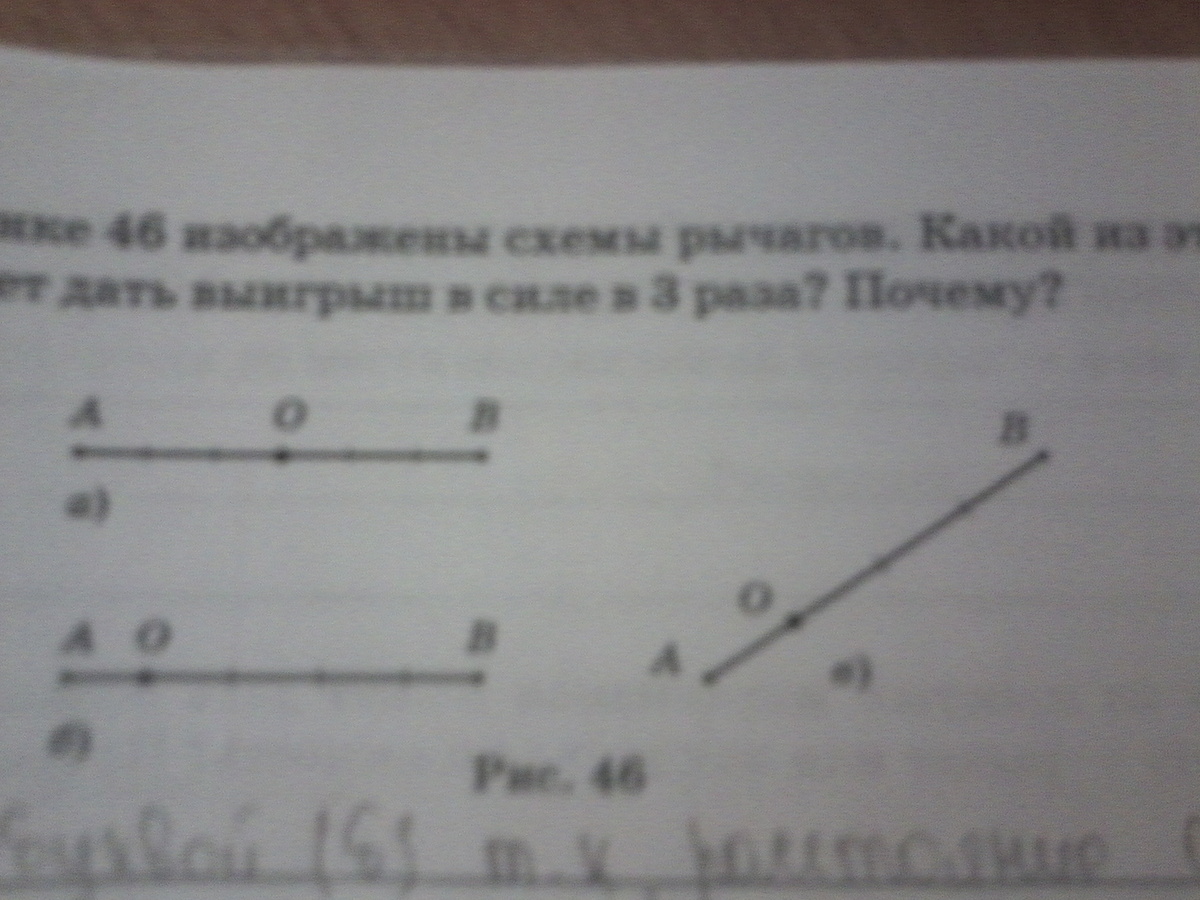 На рисунке 46 изображен. Какой из изображенных на рисунке рычагов дает выигрыш в силе в 3 раза.
