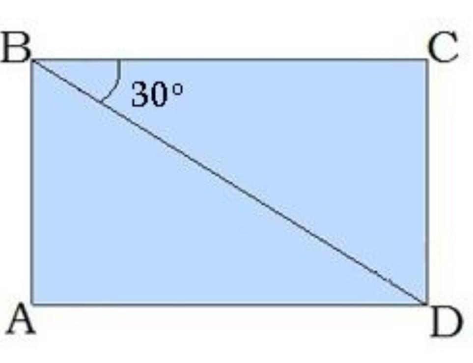 В прямоугольнике abcd диагональ bd. Диагональ bd прямоугольника ABCD со стороной BC образует угол в 30. Диагональ со стороной. Как рассчитать диагональ прямоугольника. Прямоугольник 30 градусов.