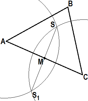 Как нарисовать медиану треугольника с помощью циркуля