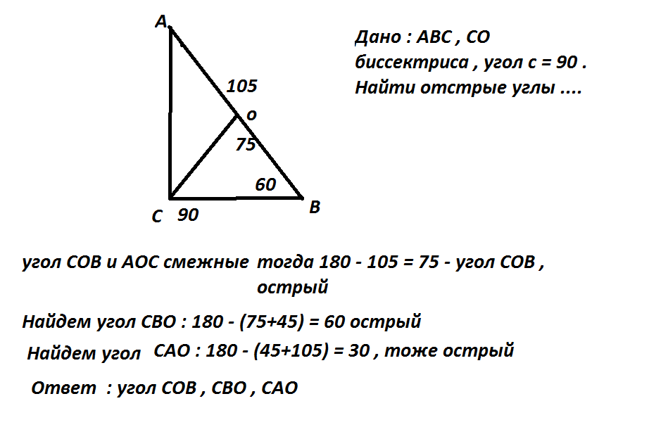 Биссектриса треугольника авс пересекаются в точке о причем аов вос 110 с чертежом