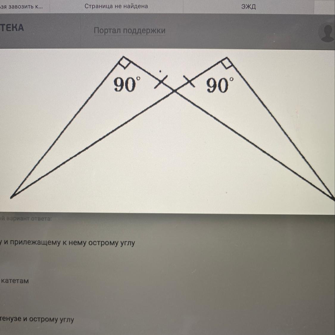 Прямоугольный треугольник изображенные на рисунке будут равны по двум катетам вариант 2