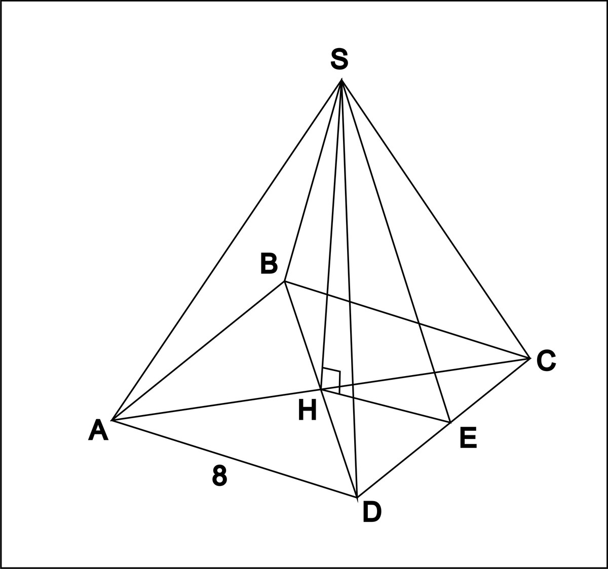 Рисунок правильной четырехугольной пирамиды с обозначениями