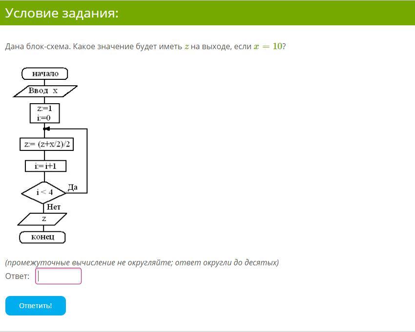 Определите по данной блок схеме число х если y 14 z 16