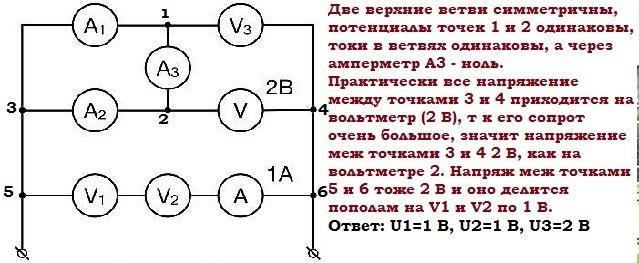 В схему включены два одинаковых микроамперметра и два одинаковых вольтметра