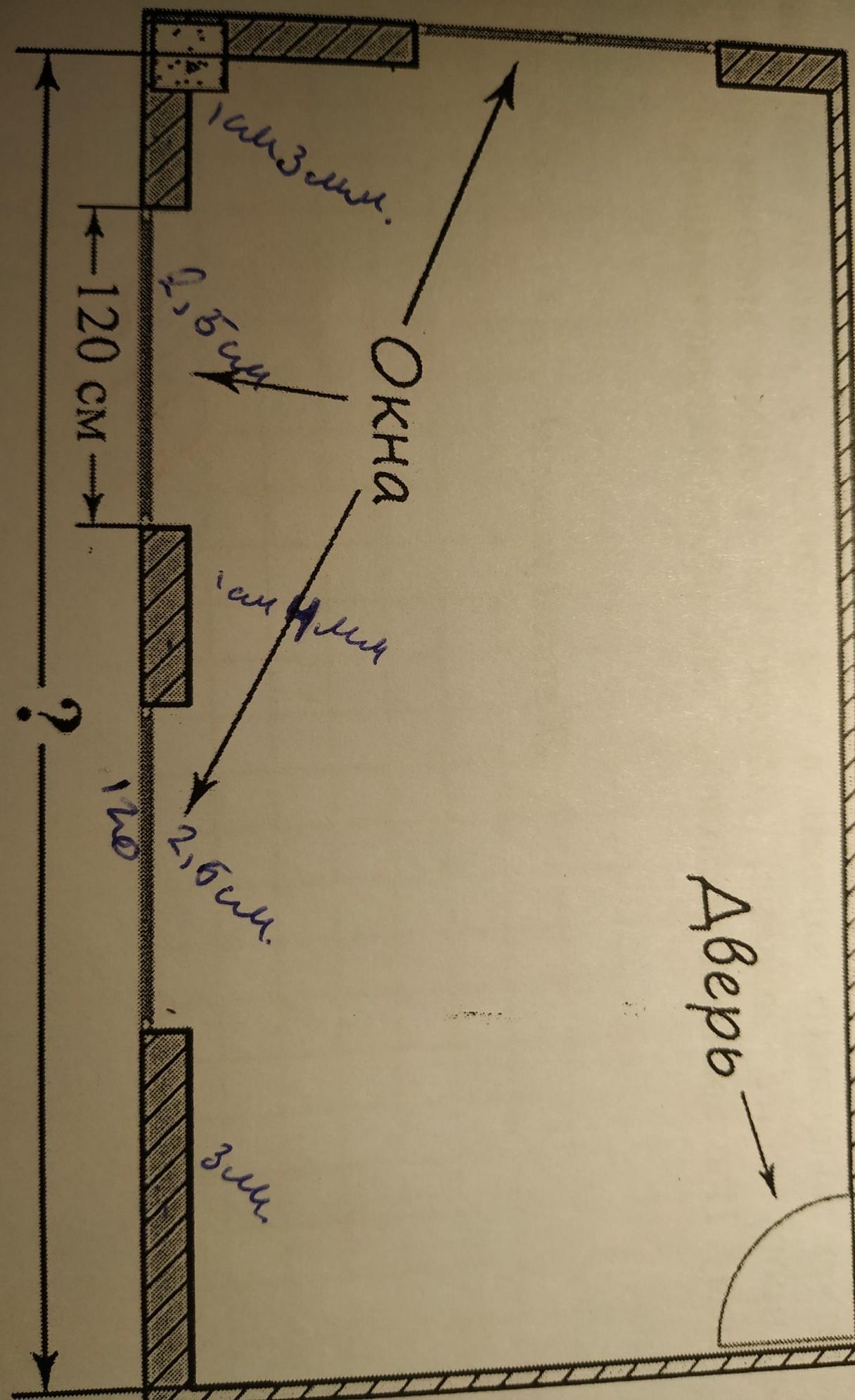 На рисунке изображен план комнаты ширина окна равна 120 см найдите чему равна длина комнаты