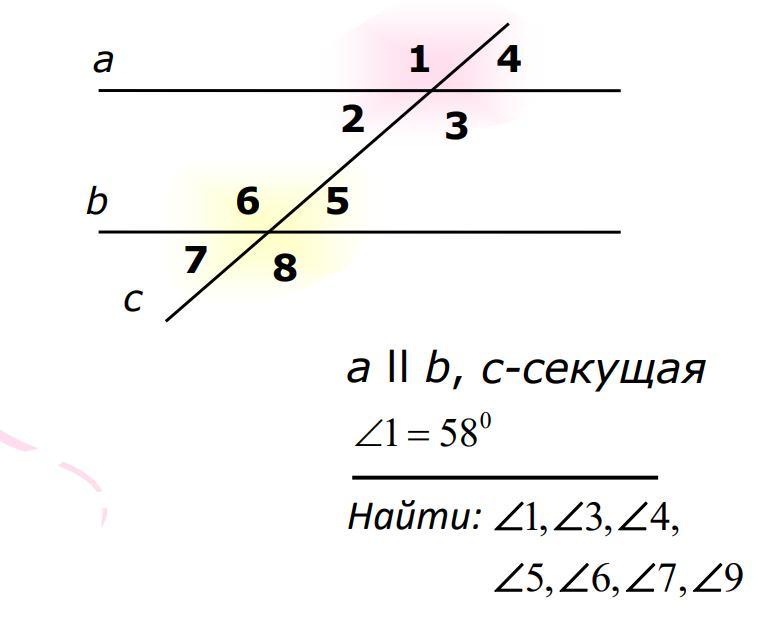 На рисунке секущей является прямая a b c b или c