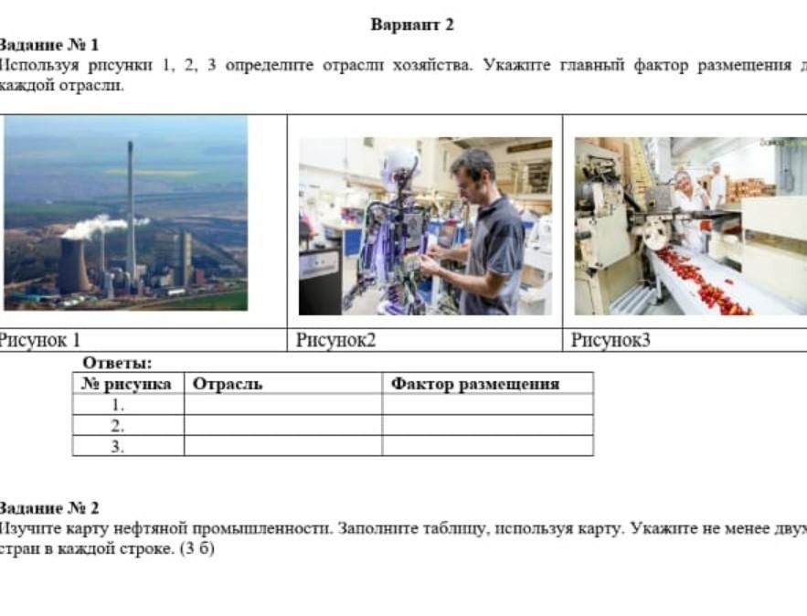 Используя рисунки 1 2 3 определите отрасли хозяйства укажите главный фактор размещения для каждой