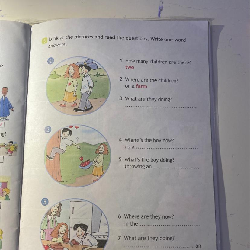 3 look at the pictures. Look at the pictures and read the questions write one-Word answers 4 класс where are the children. Look at the pictures and read the questions write one-Word answers. Two pictures one Word answers 141.