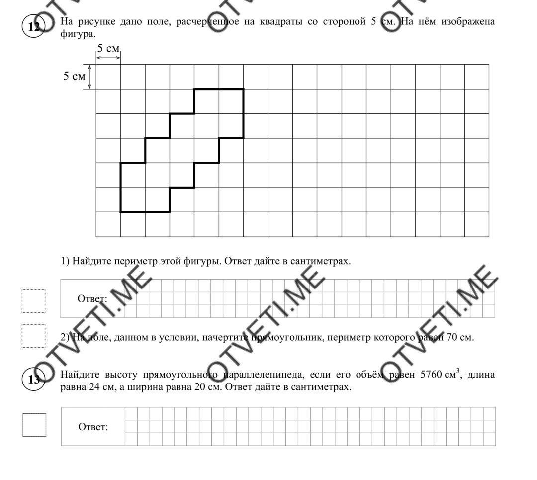 На рисунке дано поле расчерченное на прямоугольники со сторонами 5 см и 3